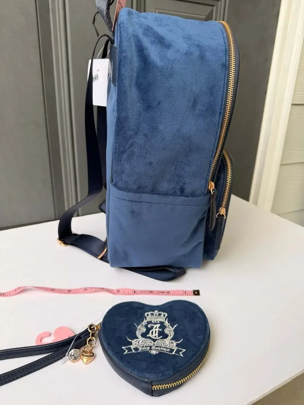 Set JuicyCouture Need More Juicy Velour Backpack and Heart CoinPurse RegalBlue